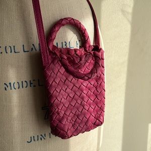 NEW Free People Pink Woven Hearts Leather Crossbody Small Bag